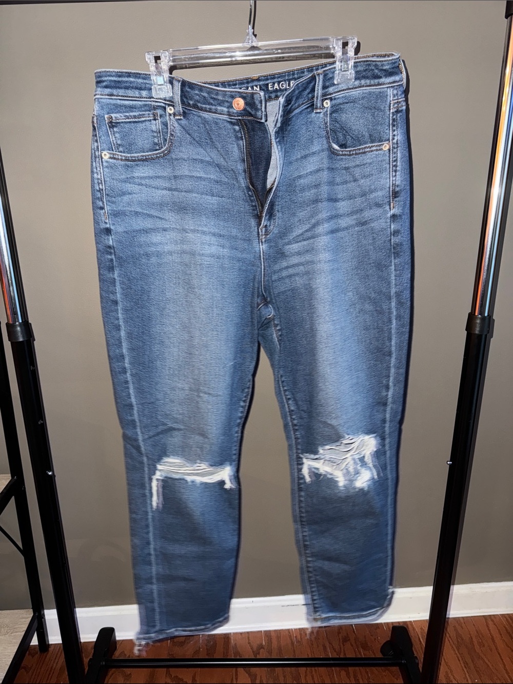American Eagle Outfitters Distressed Medium Blue Mom Jeans